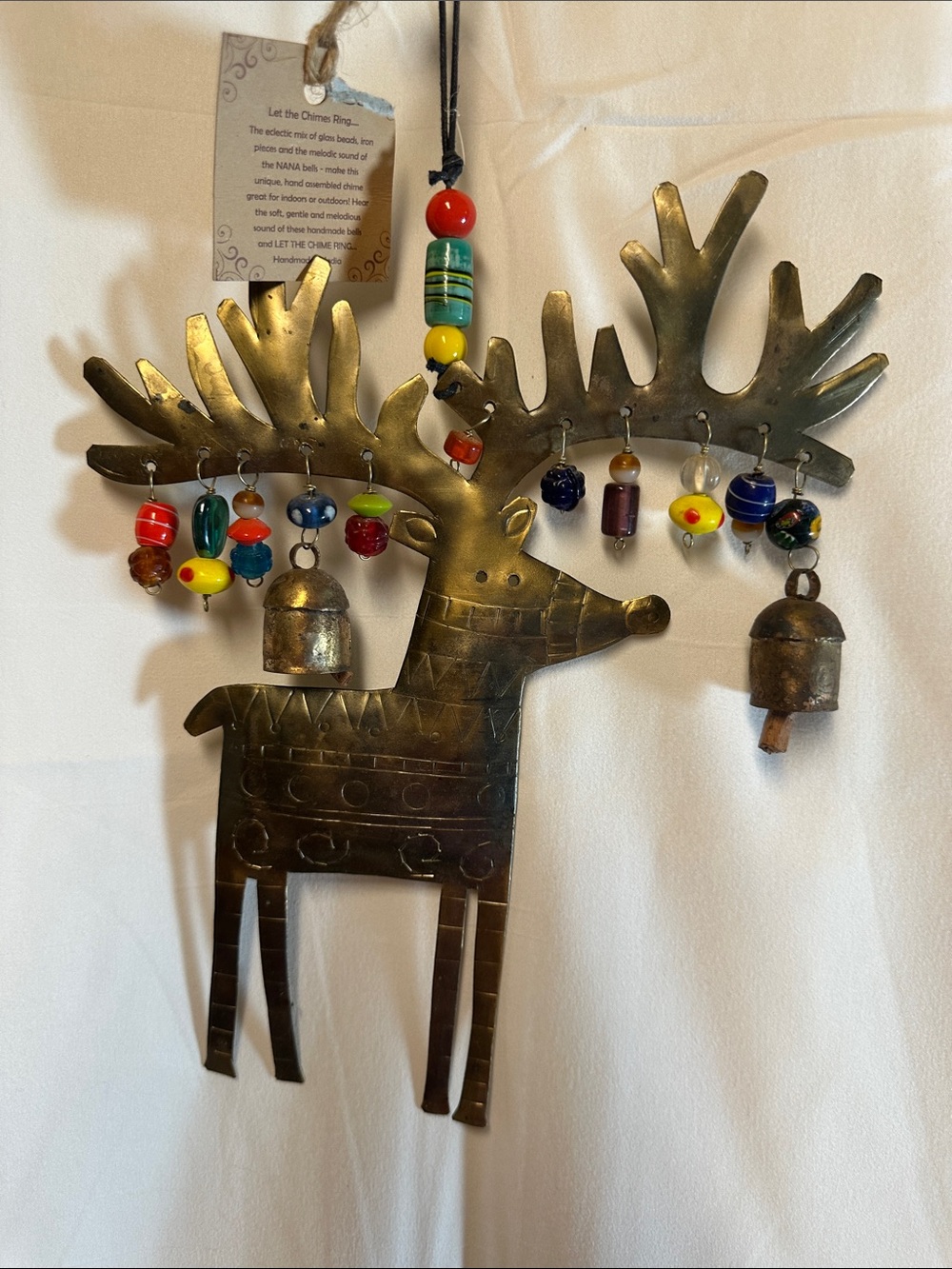 Let the Chimes Ring Brass Reindeer Wall Decor with Colorful Beads MB4 127